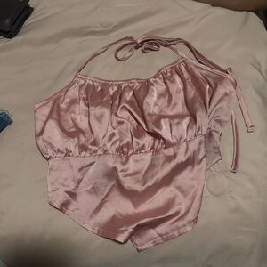 SHEIN Pink Satin Halter Top